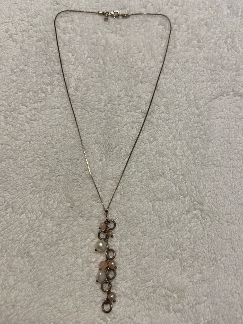 Sterling Silver 925 Delicate Pearl and Pink Bead Drop Necklace - Women Jewelry